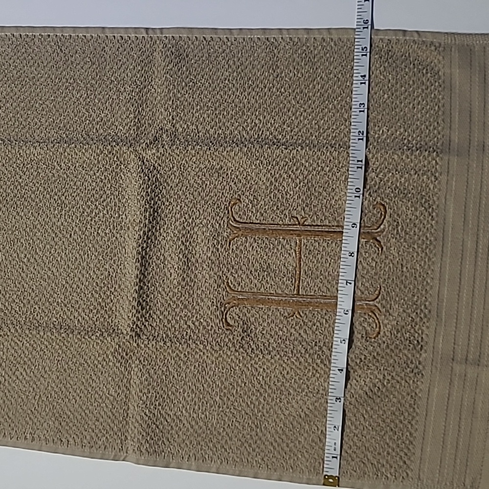 Embroidered H on a tan  dish towel  26 L X 15 1/2 W - Picture 5 of 6